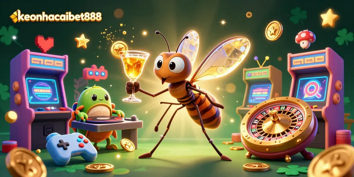 Engage with keonhacaibet888's vibrant casino illustration showcasing animated characters and thrilling game elements.