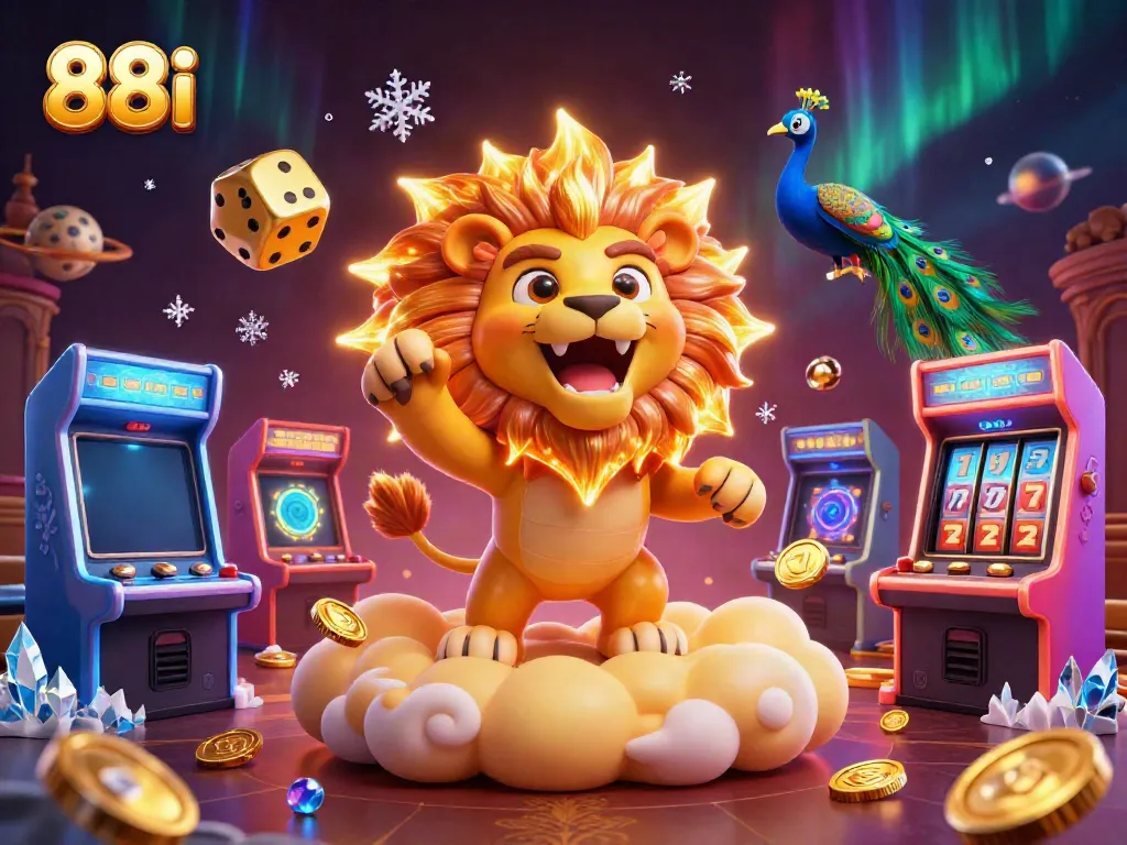 Engage in thrilling gameplay at 88i with the majestic casino-themed illustration, featuring the sun lion and golden dice.