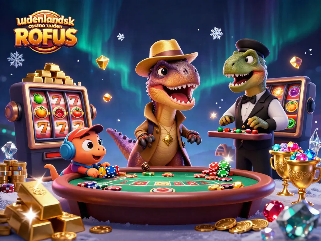 Engage with udenlandsk casino uden ROFUS featuring a dapper velociraptor at the blackjack table.