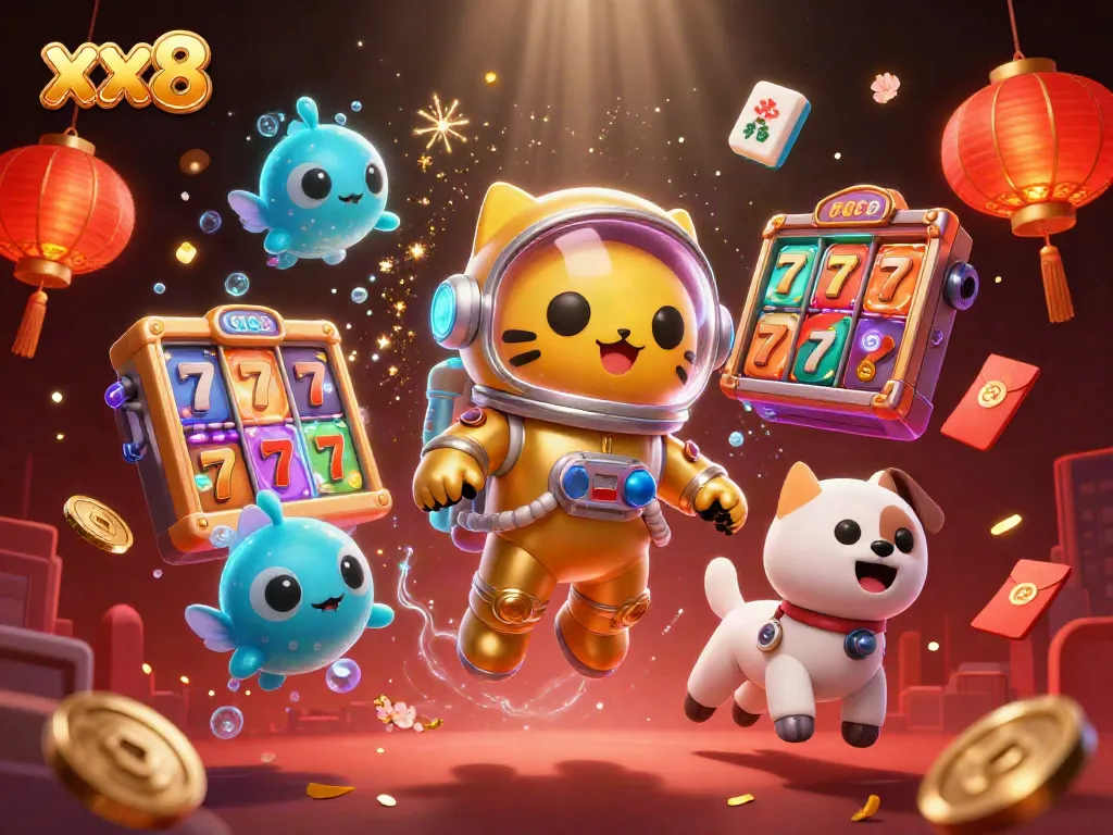 Experience the thrilling world of xx8 with dynamic slot reels and vibrant characters.
