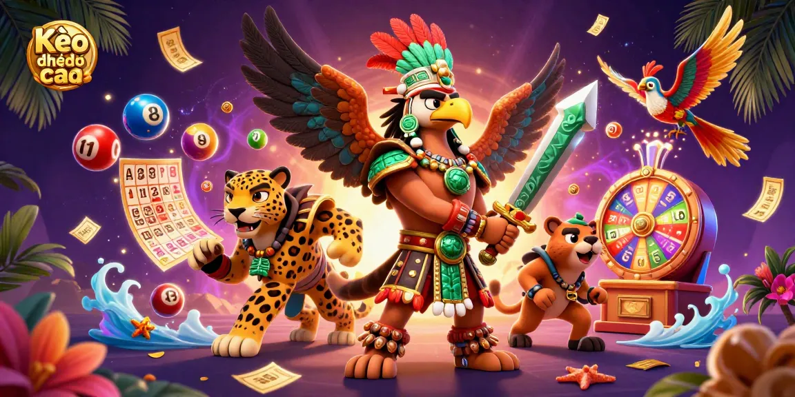 Kèo nhà cái highlights dynamic sports betting with Aztec warriors and lottery elements for engaging players.