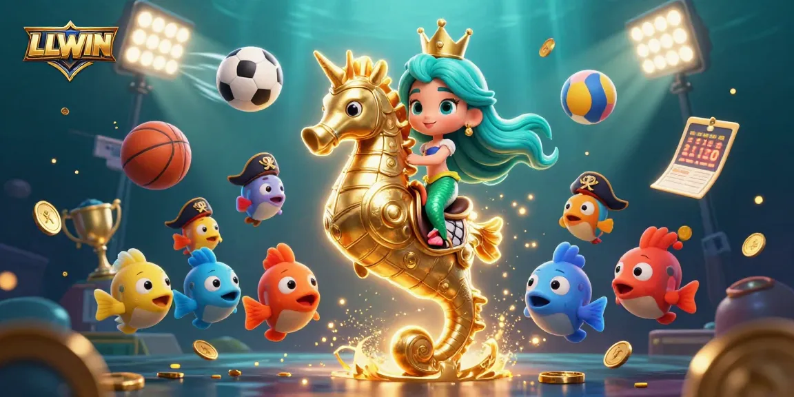 Experience thrilling sports betting action with LLWIN's vibrant digital illustration showcasing a mermaid princess and seahorse.