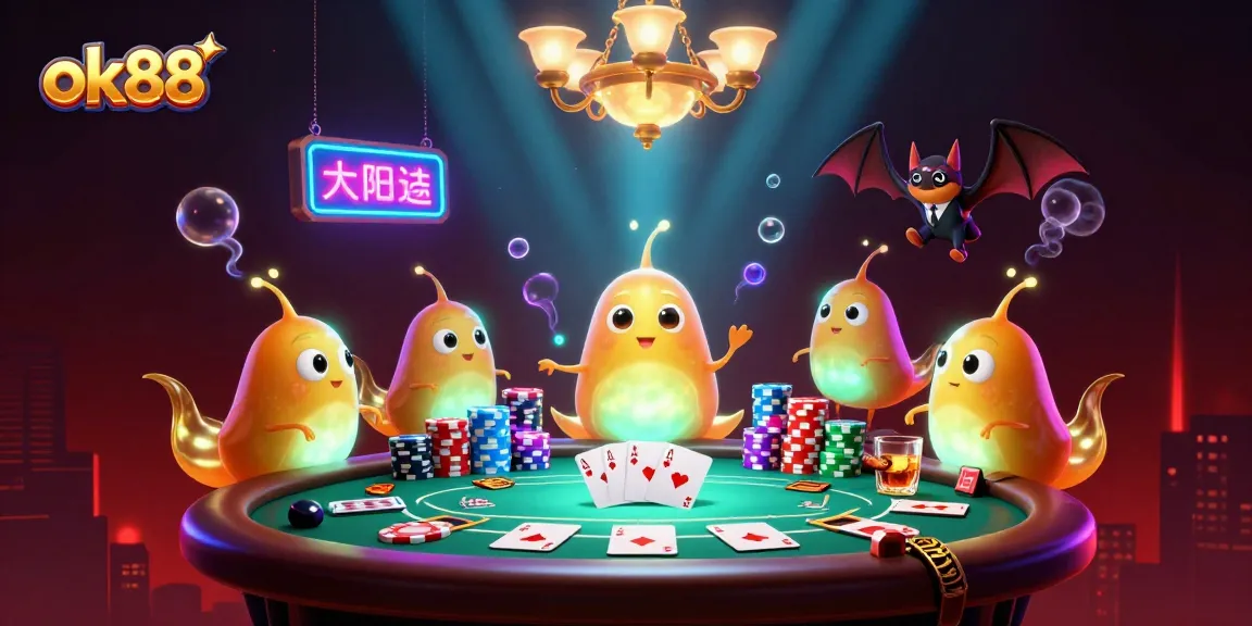 Experience the thrill of ok88 casino lights and poker action in this vibrant illustration.