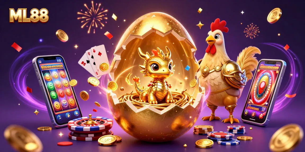 Experience the excitement of ML88 as a golden dragon emerges from a nest of poker chips.