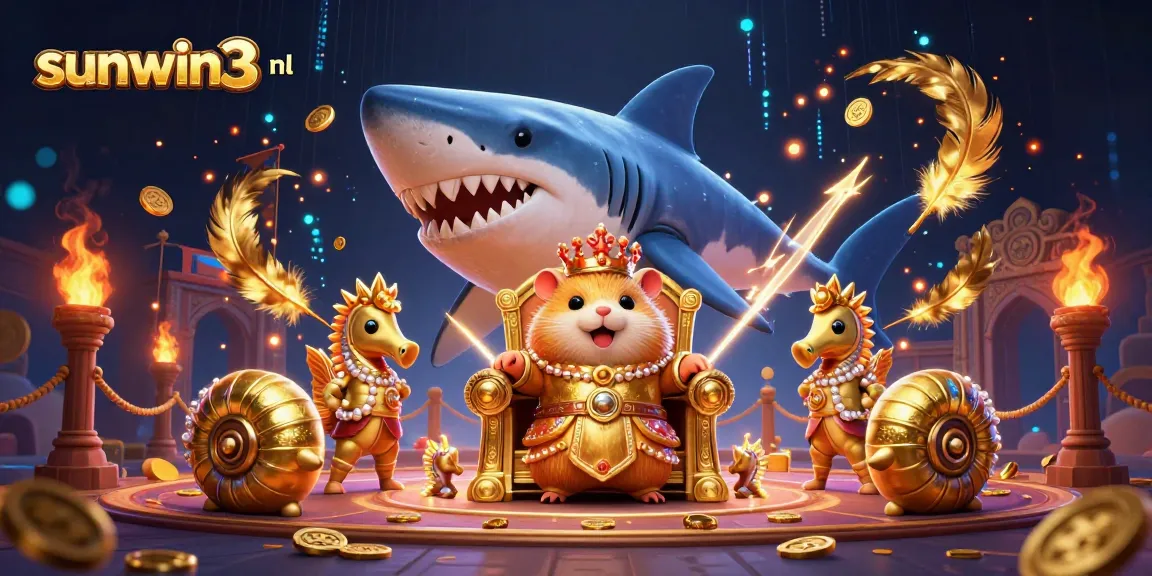 Join the thrill at sunwin3 nl with our captivating 3D casino illustration, showcasing an epic hamster king in a vibrant gaming arena.