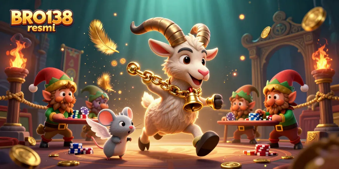 Experience BRO138 resmi with dynamic gaming action amidst vibrant casino chaos and festive characters.