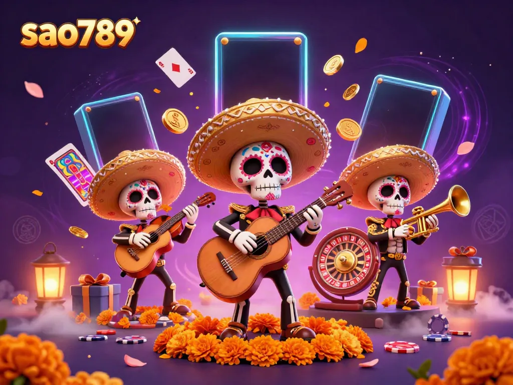 Engage with the vibrant world of sao789 as skeleton mariachis celebrate with a colorful slot game frenzy.