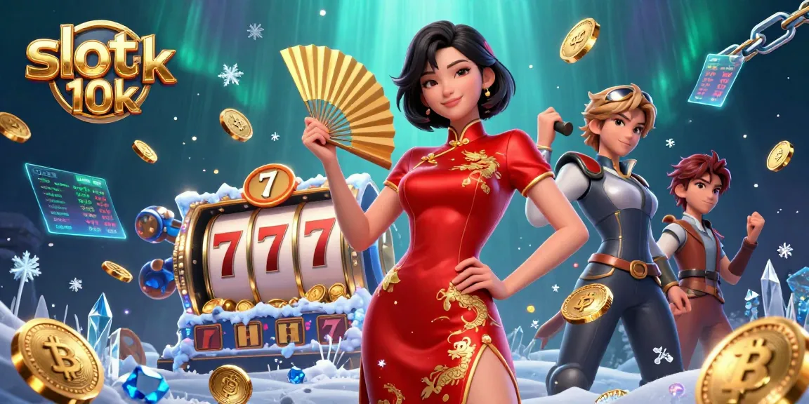 Spin the reels of slot 10k for big wins in this vibrant casino scene filled with gold coins.