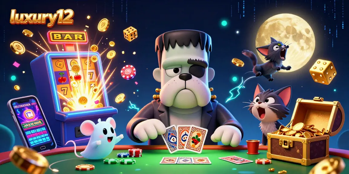 Experience thrilling wins with luxury12 as spooky characters play cards amidst a jackpot explosion.