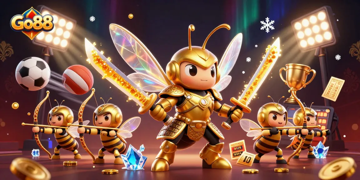 Engage in thrilling gameplay at Go88 with vibrant casino elements and dynamic sports scenes.
