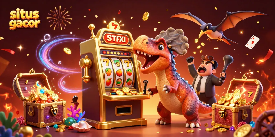 Experience thrilling wins at situs slot gacor with a pachycephalosaurus hitting a jackpot slot machine.