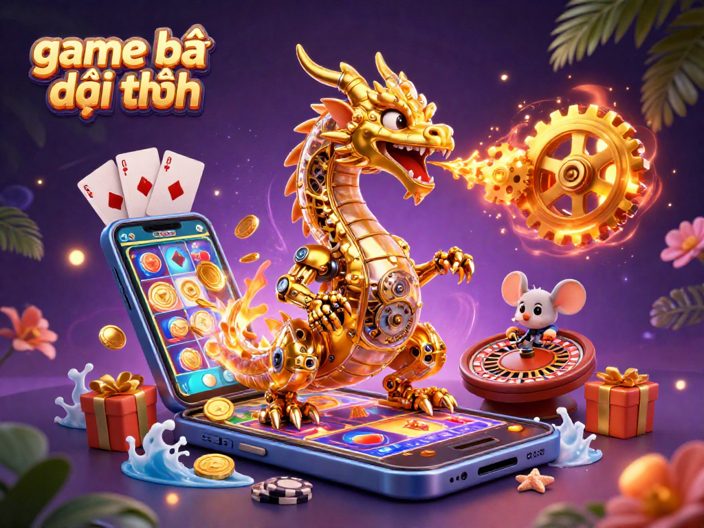 Engage in thrilling game bài đổi thưởng with a dragon, coins, and vibrant casino elements.