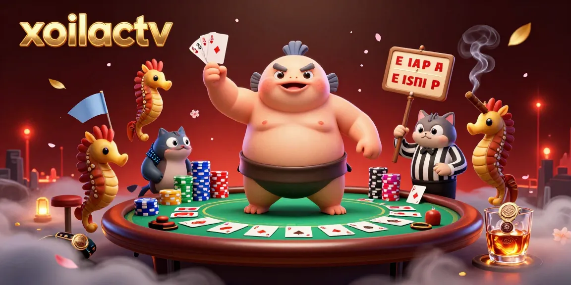 Experience the thrill of gambling with xoilactv, featuring vibrant 3D characters in a dynamic casino scene.