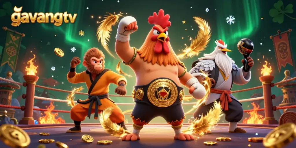 Experience thrilling moments with gavangtv through an exhilarating Muay Thai rooster duel in a lavish arena.