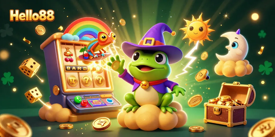 Experience thrilling jackpots at Hello88 with vibrant casino elements and lively characters.