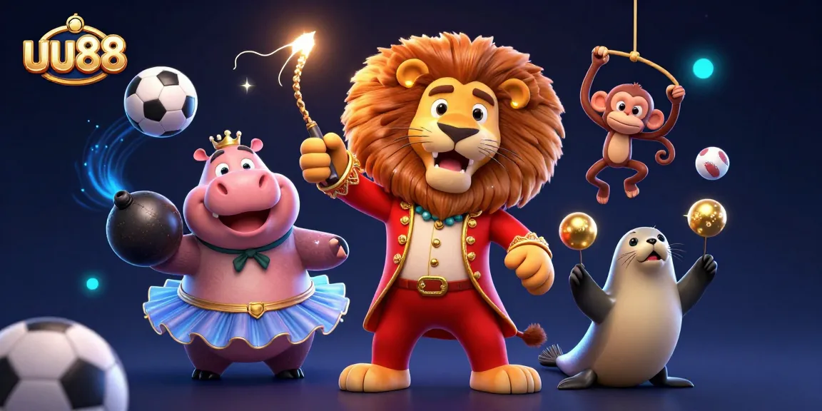 Engage in dynamic entertainment with uu88's vibrant 3D illustration featuring lively gambling characters.
