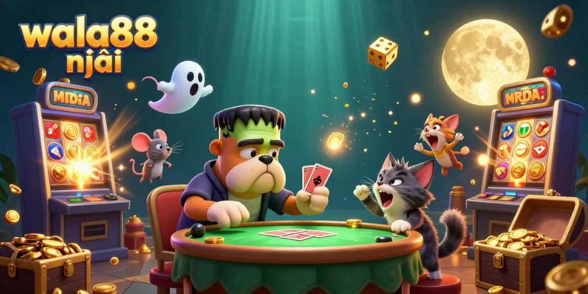 Join the excitement at Wala88 mới with a lively 3D cockfighting scene featuring a bulldog dealer and dynamic gambling elements.