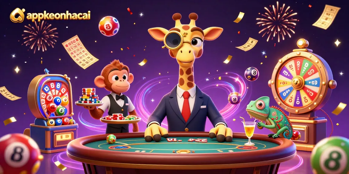 Engage with appkeonhacai through a vibrant 3D illustration showcasing high-roller characters celebrating in a thrilling casino scene.