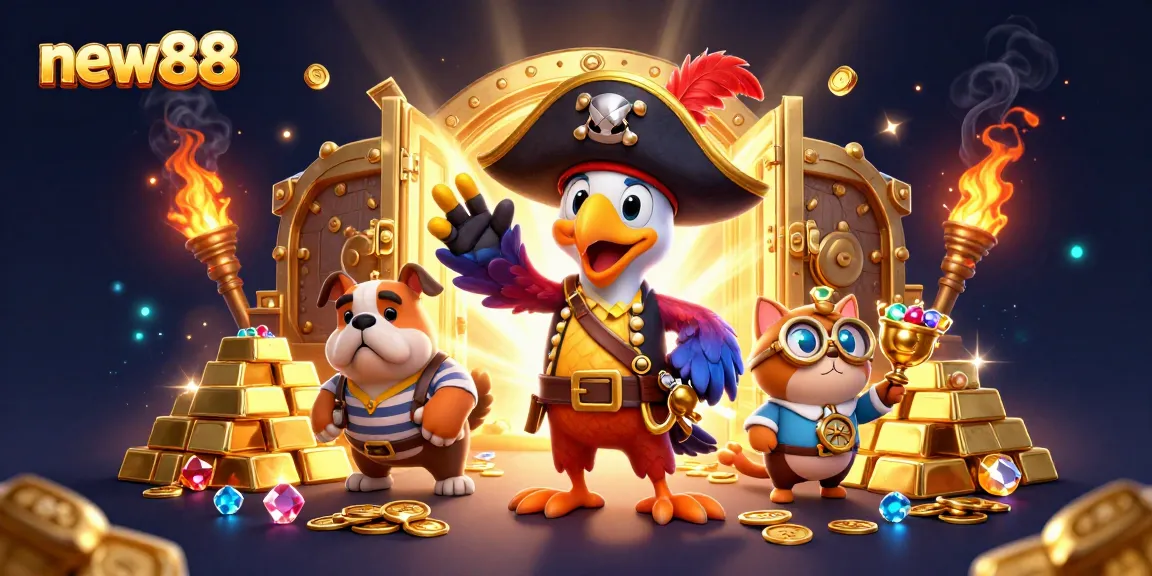 Experience thrilling gameplay at new88 with a dynamic pirate scene featuring treasure and excitement.