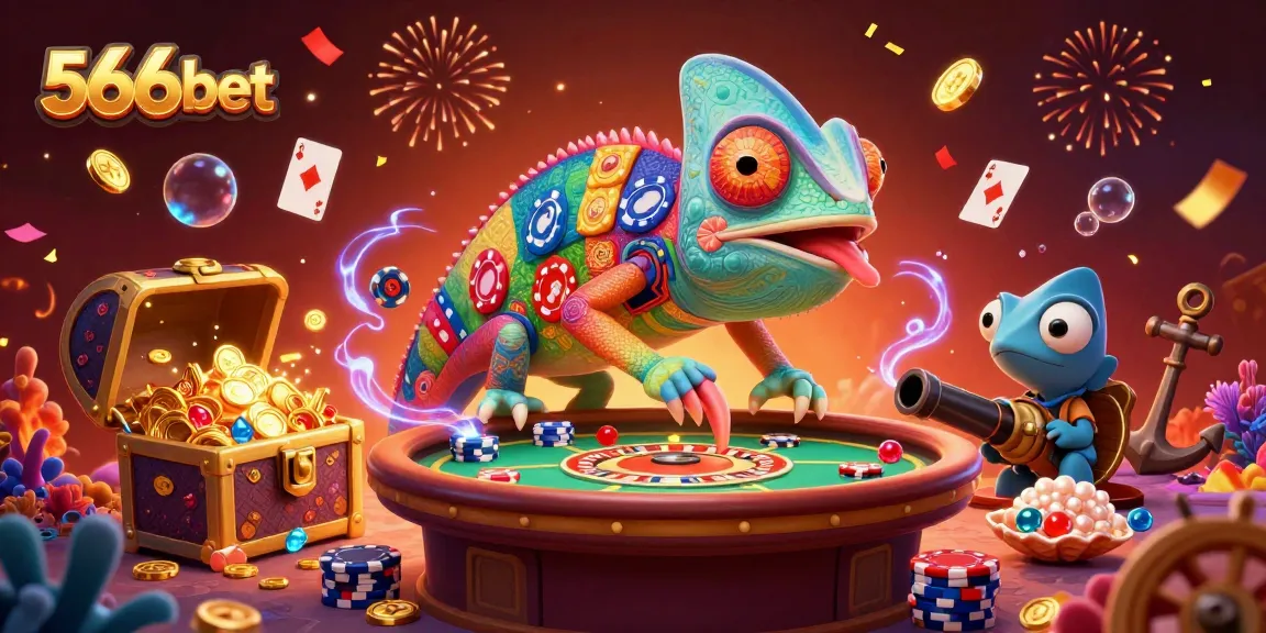 Experience the vibrant excitement of 566bet with our dynamic chameleon casino owner amidst gold and games.