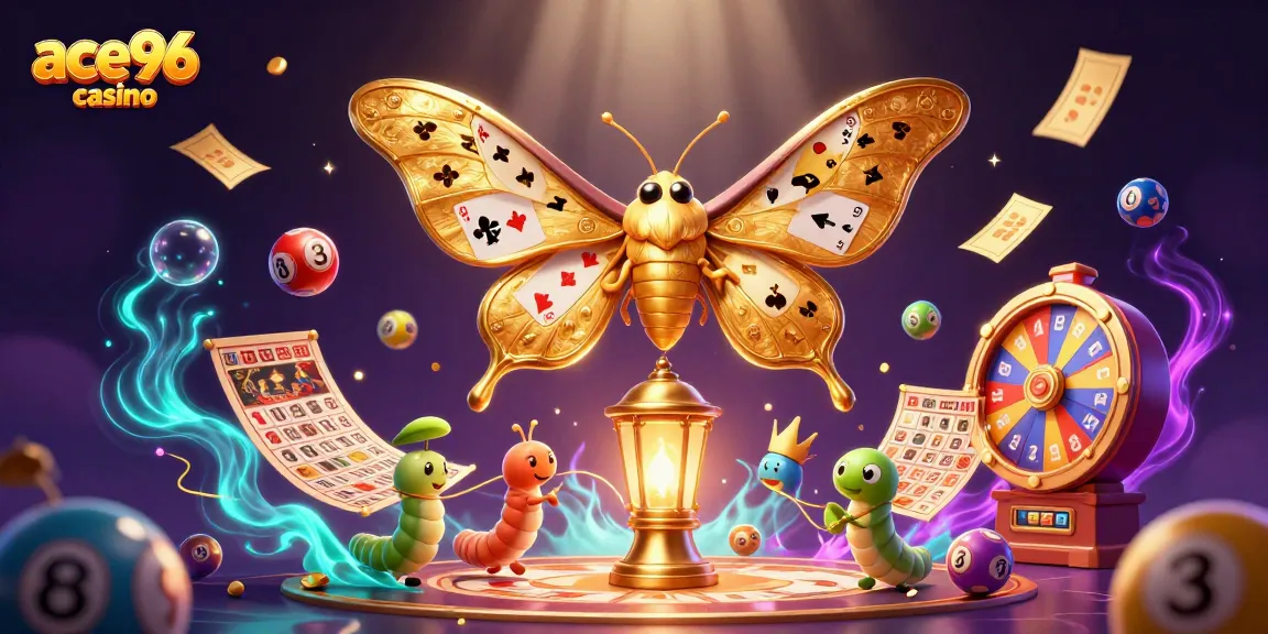Experience thrilling gameplay at ace96 casino with vibrant lottery elements and a majestic moth.