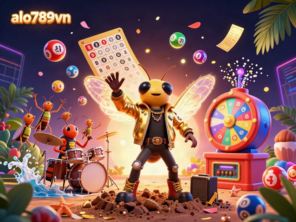 A lively 3D illustration showcasing alo789vn's vibrant casino atmosphere with dynamic game elements and engaging characters.