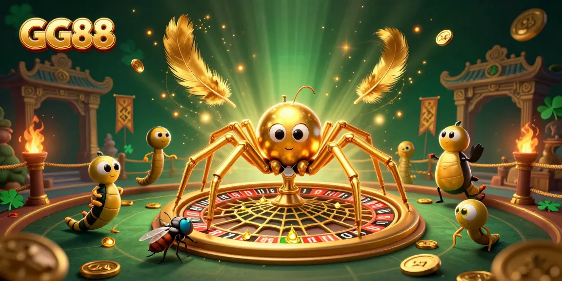 Engage in thrilling gameplay at GG88 with a vibrant 3D casino scene featuring a spider and centipede as characters.