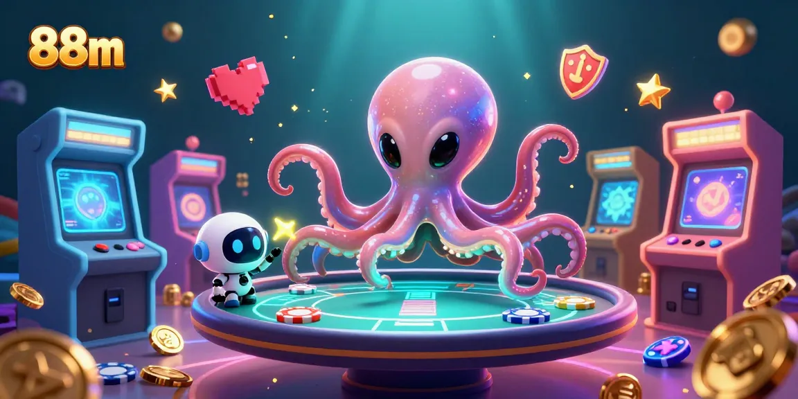 Engage with innovative 88m gaming as an alien octopus deals poker at a holographic table.