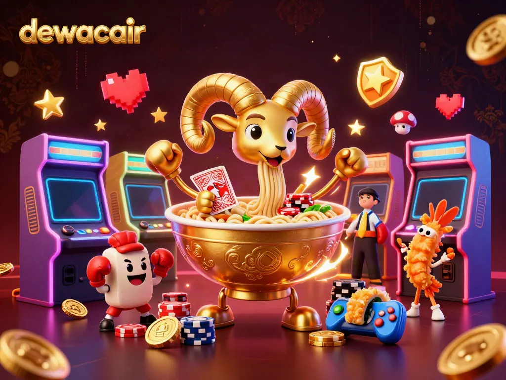 Engage with dewacair's vibrant casino scene featuring animated characters and game elements.