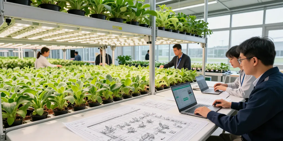 CIKA4D team collaborating in a modern indoor agriculture facility with thriving plants.