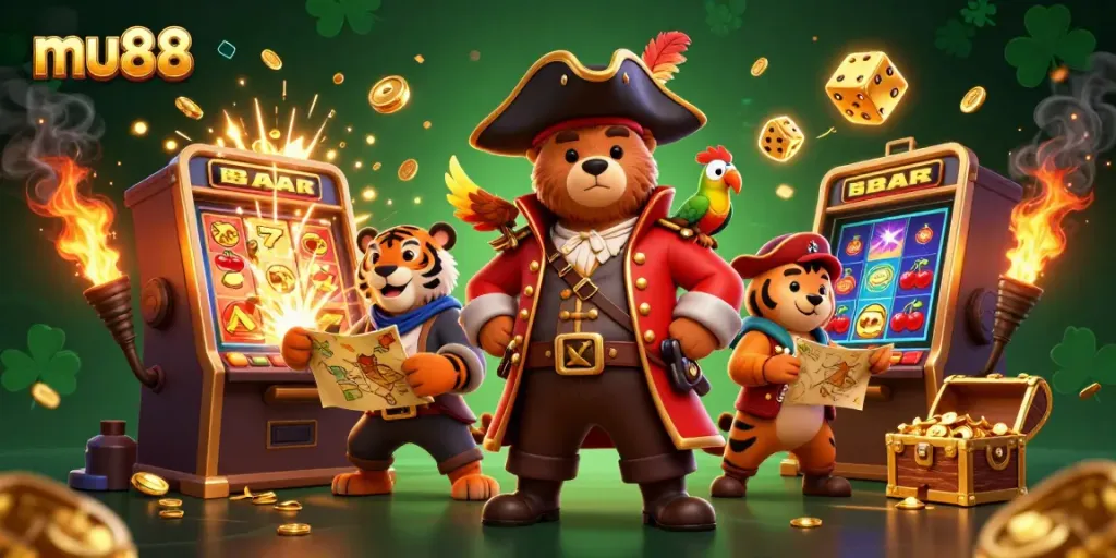 mu88 pirate-themed casino adventure with a jackpot explosion of coins and colorful game elements