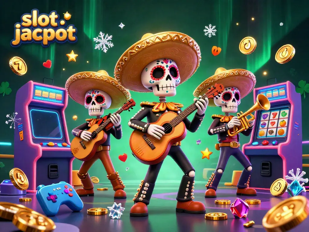 Experience the excitement of hitting a slot jackpot with festive mariachi skeletons and vibrant casino elements.