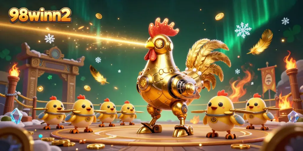 Engage in thrilling gameplay at 98winn2 with a futuristic rooster battling in an exciting arena