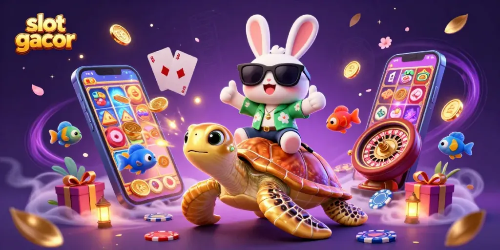 Experience thrilling wins with slot gacor in this vibrant casino-themed illustration.