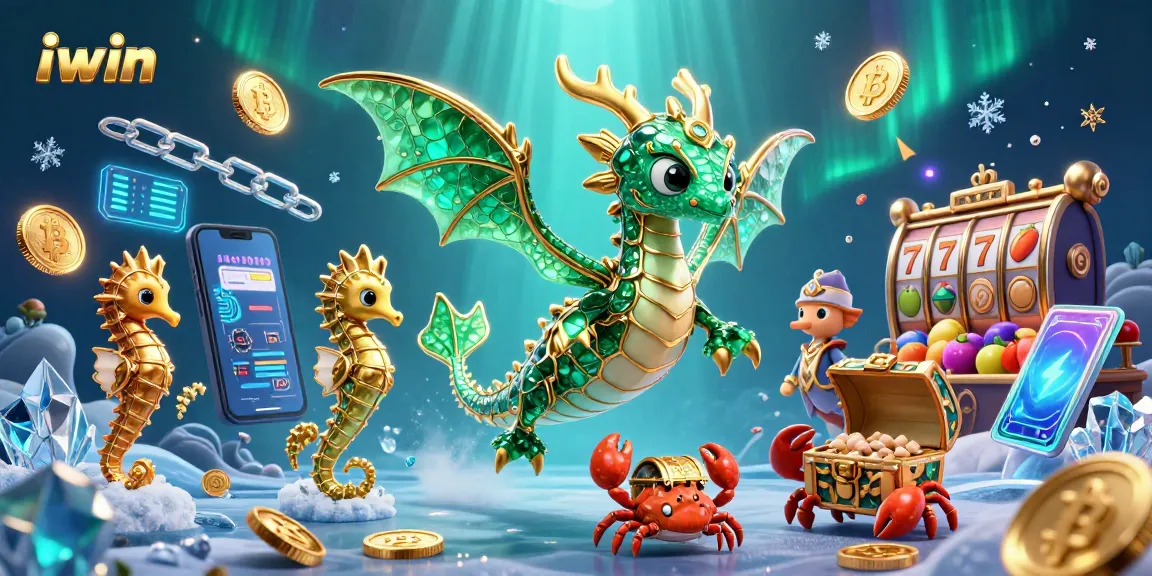 Engage with iwin's vibrant underwater casino scene featuring a sea dragon and crypto elements.