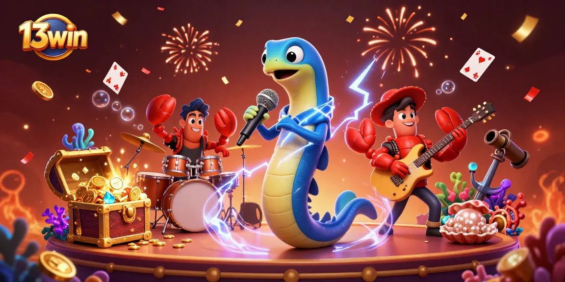 Experience thrilling wins at 13win with the vibrant underwater casino scene featuring musical marine characters.