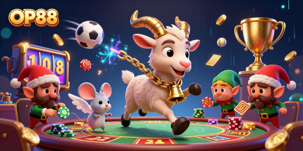 Experience the excitement of OP88 in a vibrant holiday-themed casino scene with dynamic characters and gameplay.
