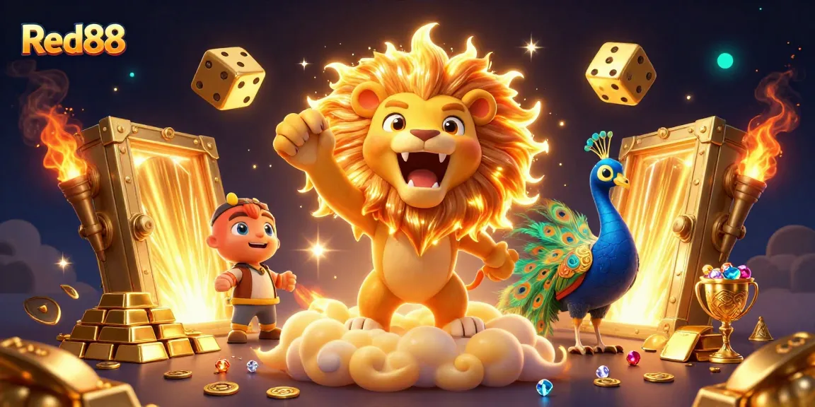 Experience thrilling gameplay at Red88 with gold treasures and vibrant casino elements.