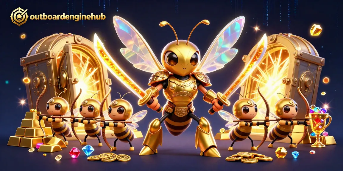 Generate excitement with outboardenginehub's fantasy scene featuring golden hornets and treasure elements.