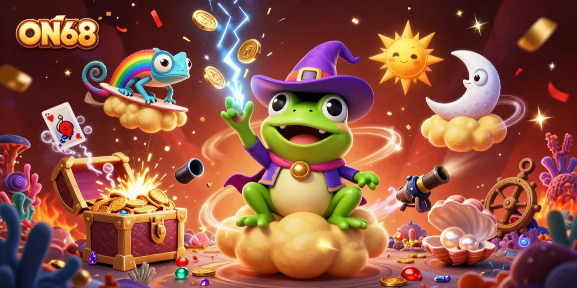 Experience the thrill of ON68 with a vibrant, magical storm of coins and characters in a casino adventure.